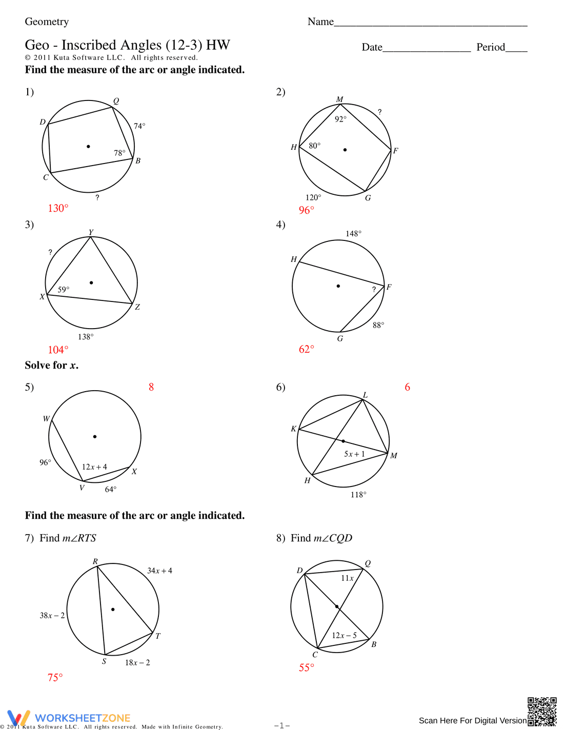Practice with Inscribed Angles - Page 5