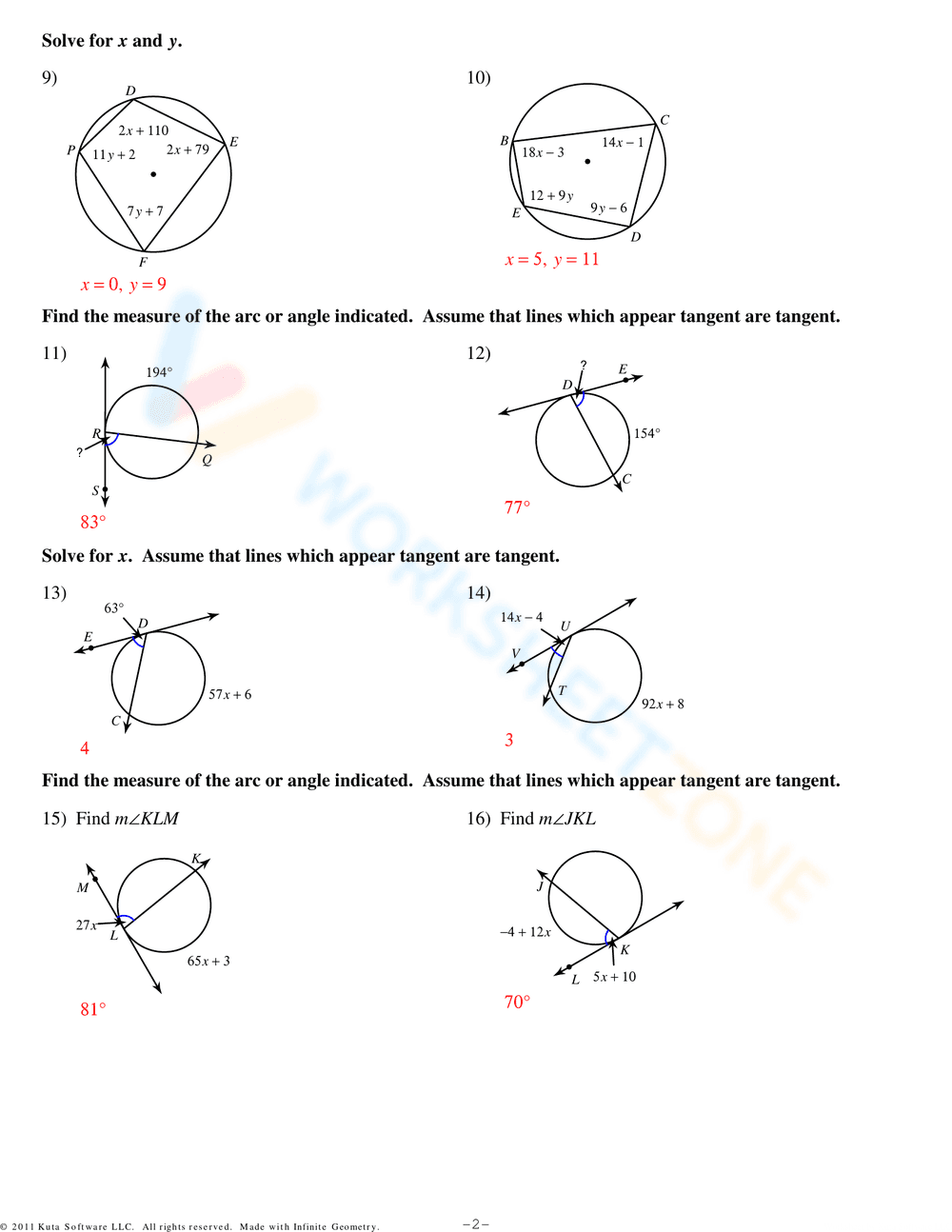 Practice with Inscribed Angles - Page 6