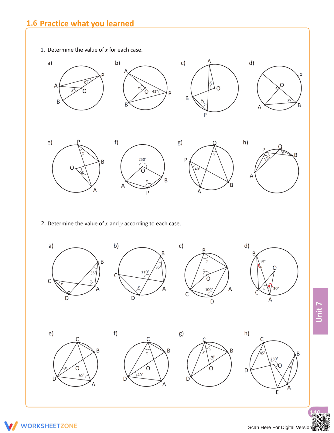 Inscribed Angle Worksheet for Geometry Practice - Page 7