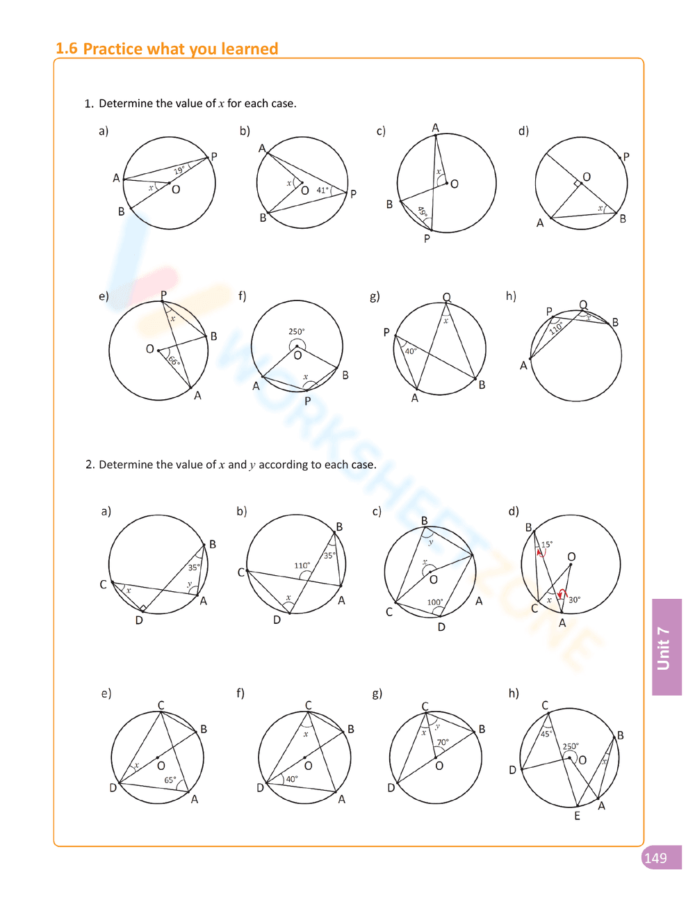 Inscribed Angle Worksheet for Geometry Practice - Page 7