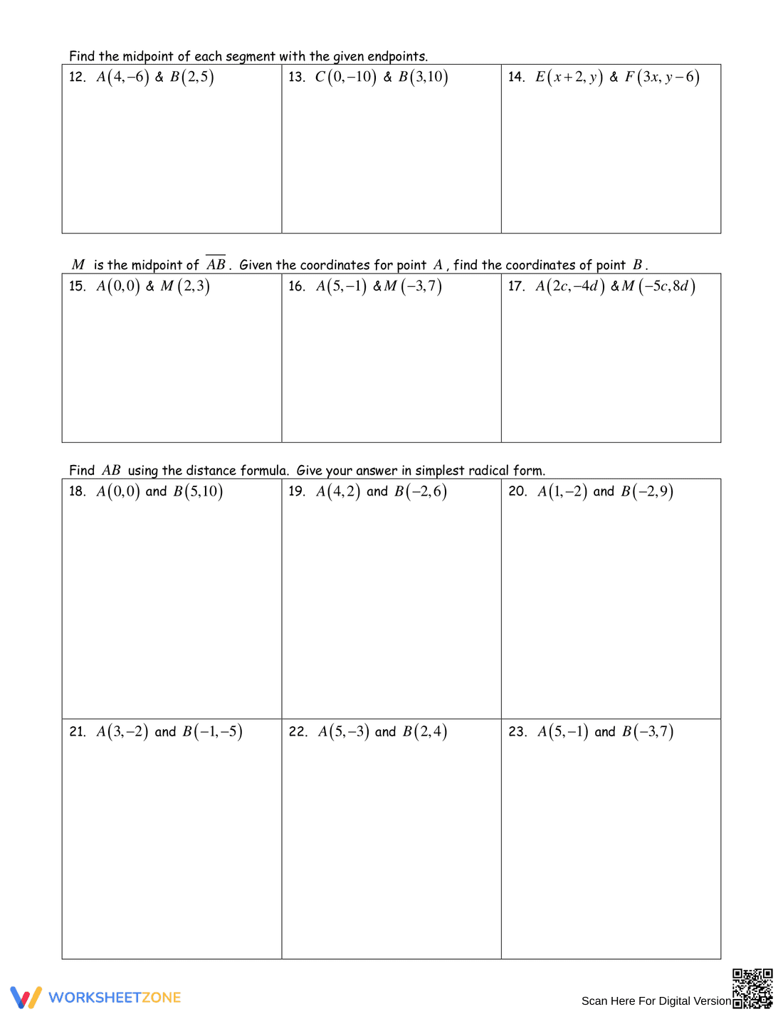 Midpoint and Distance Formula Practice Worksheet - Page 2
