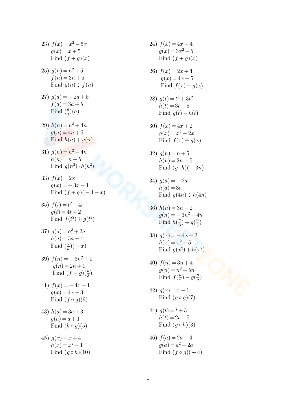Updated Operations on Functions Worksheet - Page 7