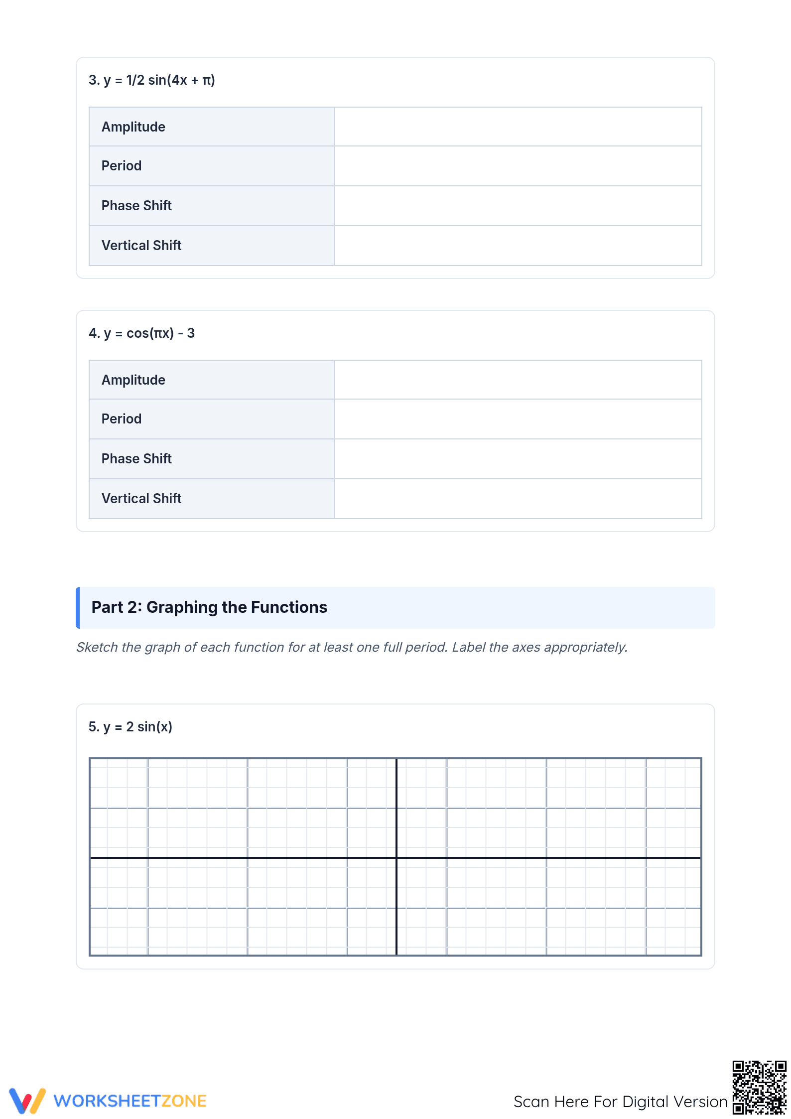 Essential Graphing Sine and Cosine Worksheet | Grade 8+ - Page 2