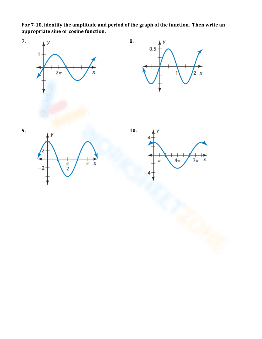 Graphing Sine and Cosine Functions Worksheet - Page 2