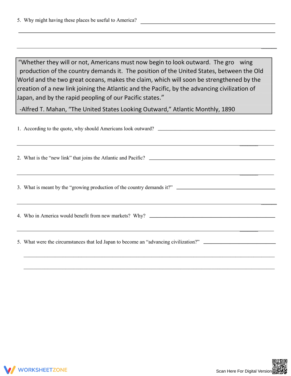 Reasons for American Imperialism Worksheet - Page 2