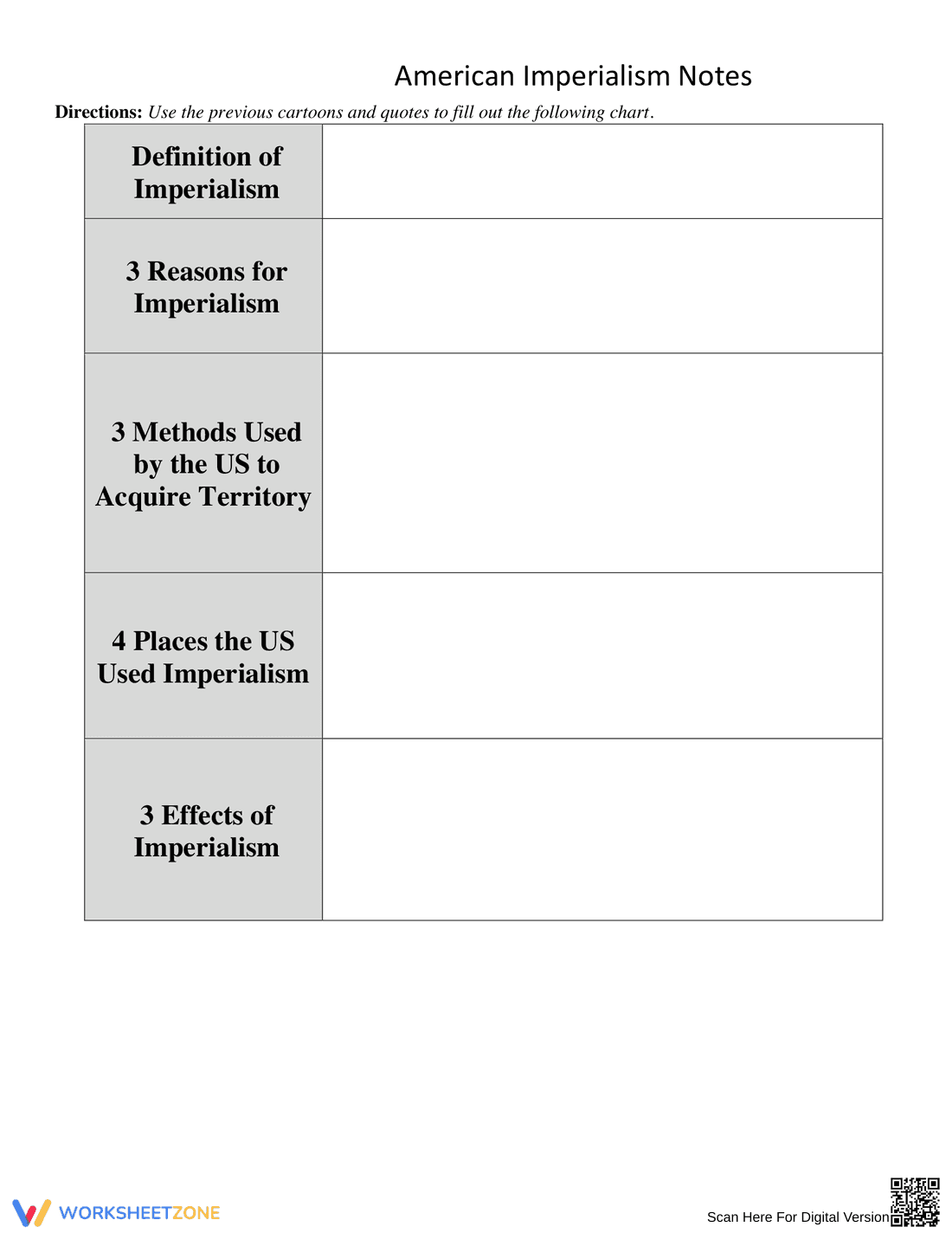 Reasons for American Imperialism Worksheet - Page 6