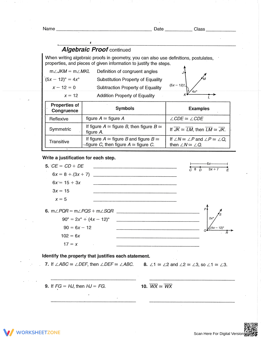 Worksheet on Algebraic Proofs - Page 2