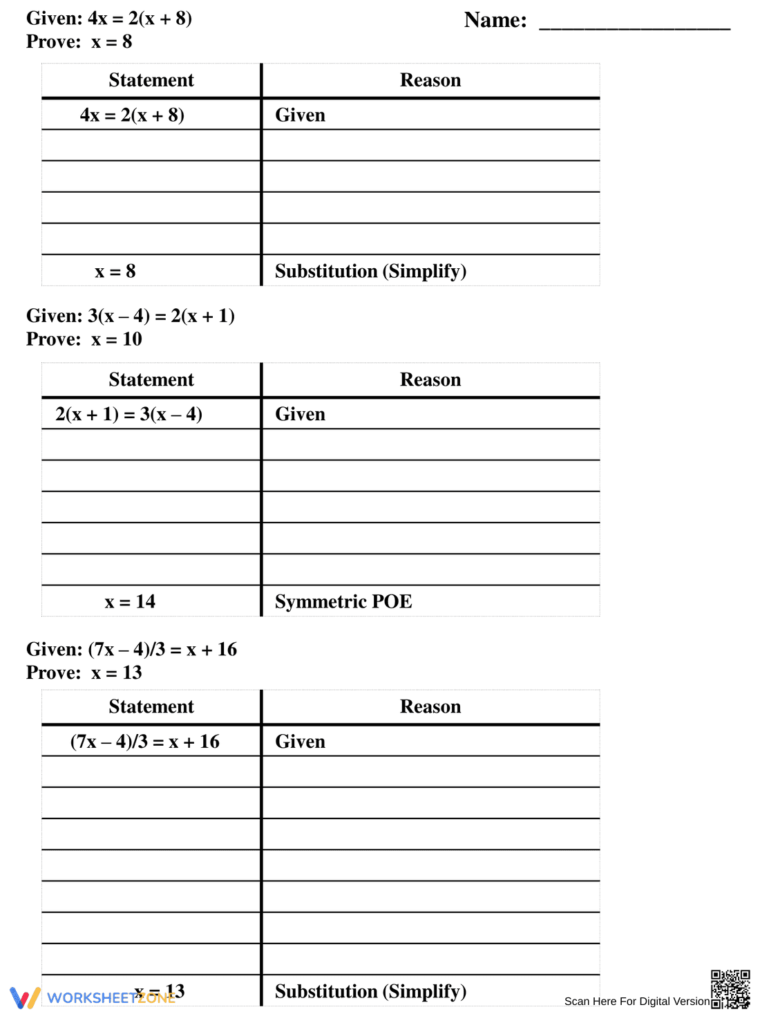 Algebraic Proofs Practice Worksheet - Page 2