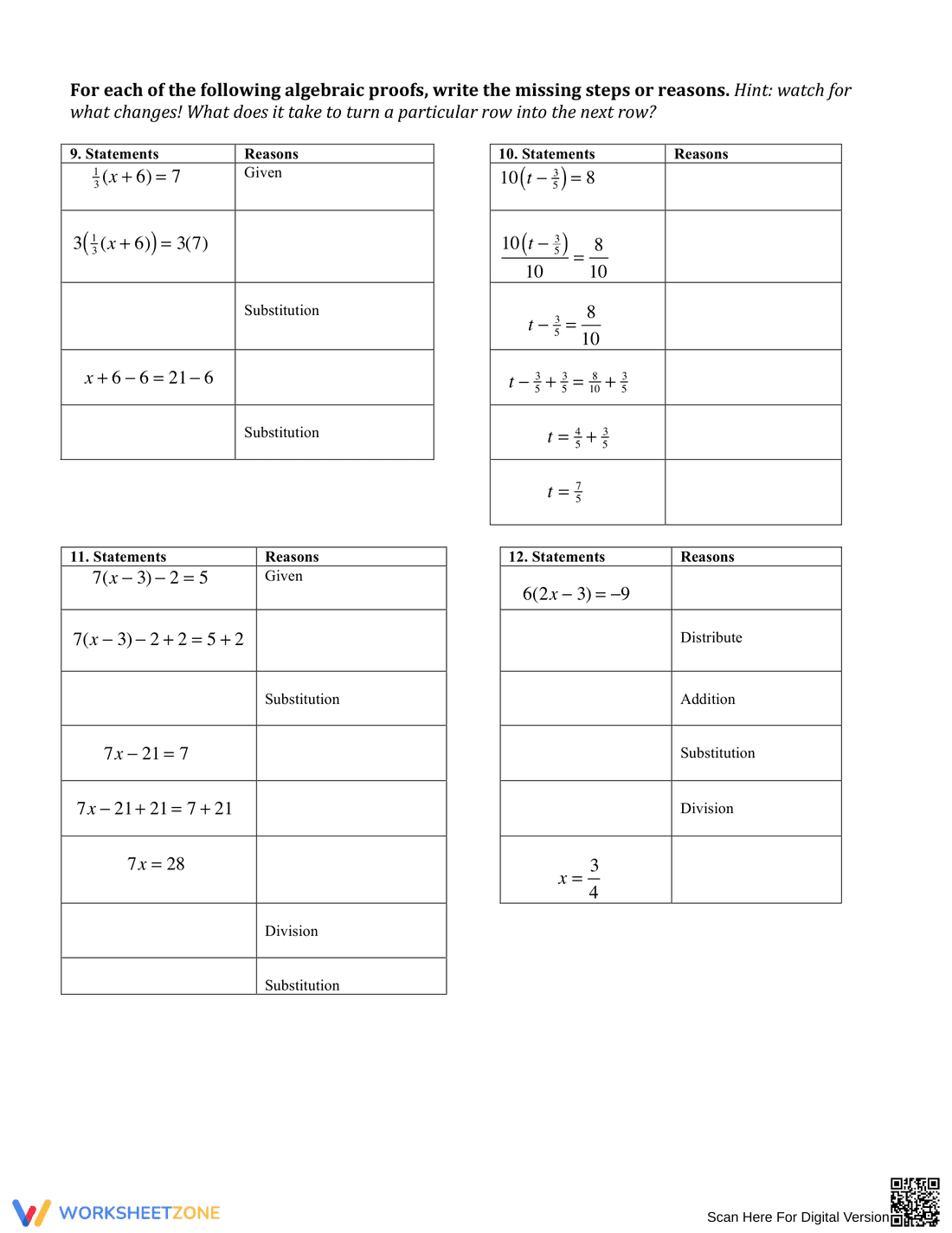 Algebraic Proofs Worksheet 5 - Page 3