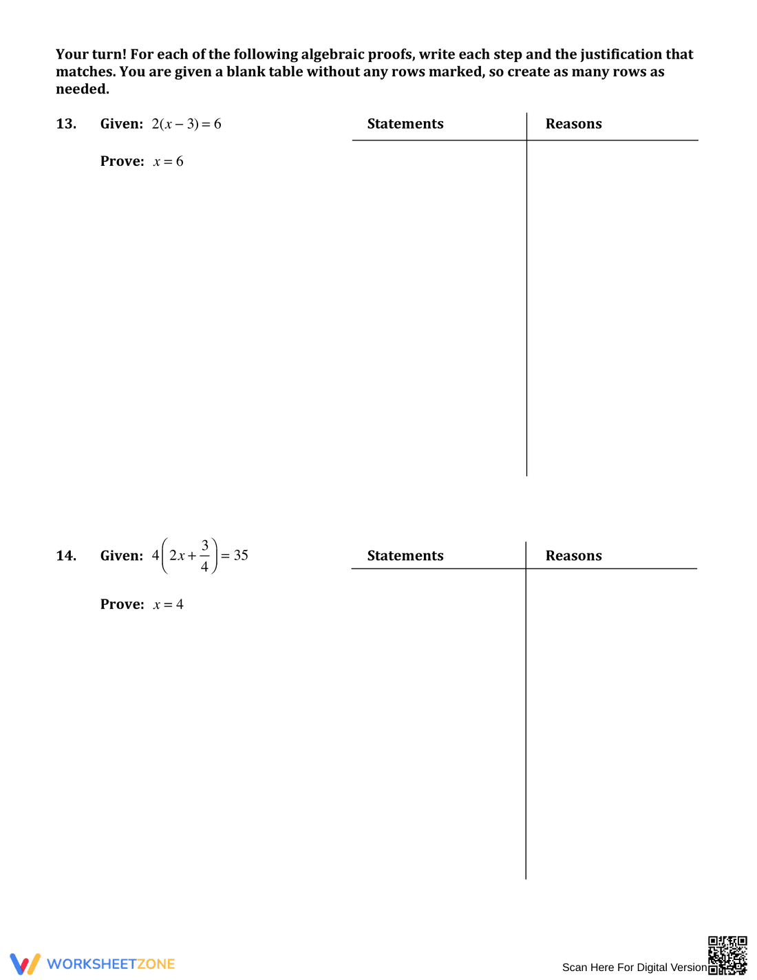Algebraic Proofs Worksheet 5 - Page 4