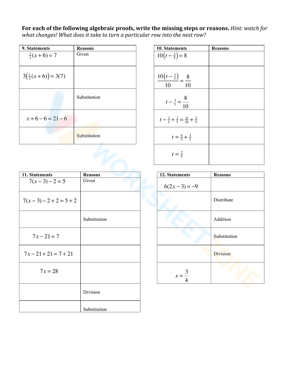 Algebraic Proofs Worksheet 5 - Page 3