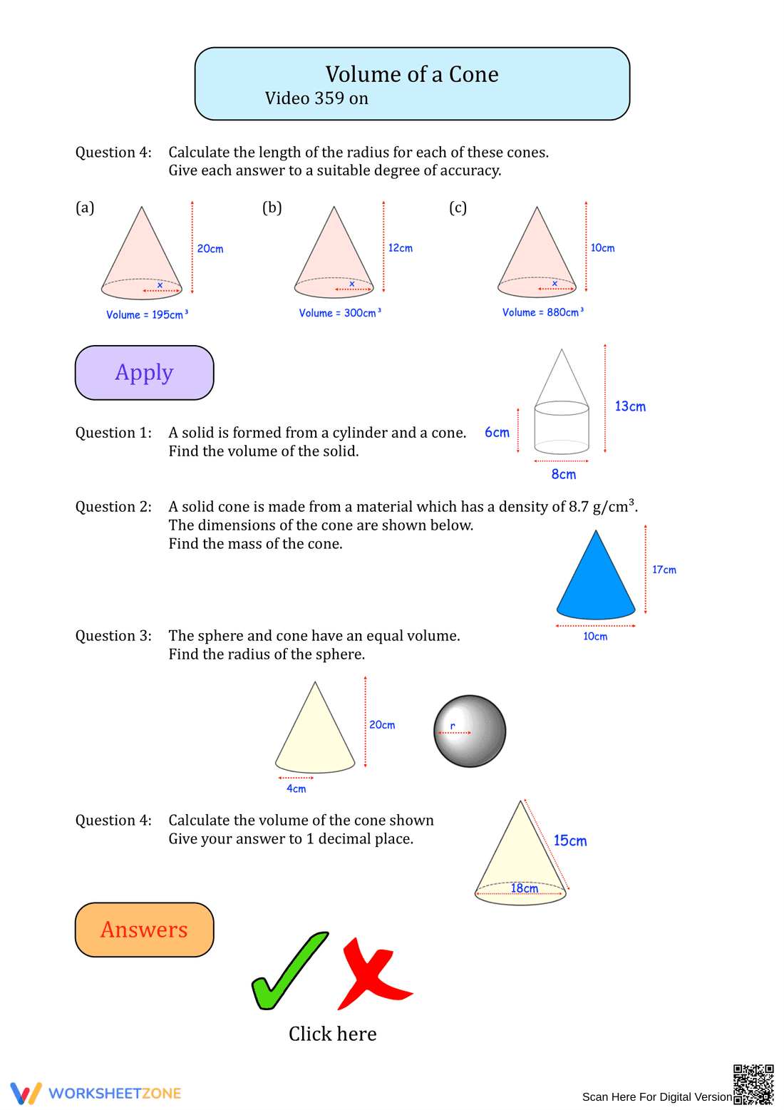 Volume of a Cone Worksheet 1 - Page 2