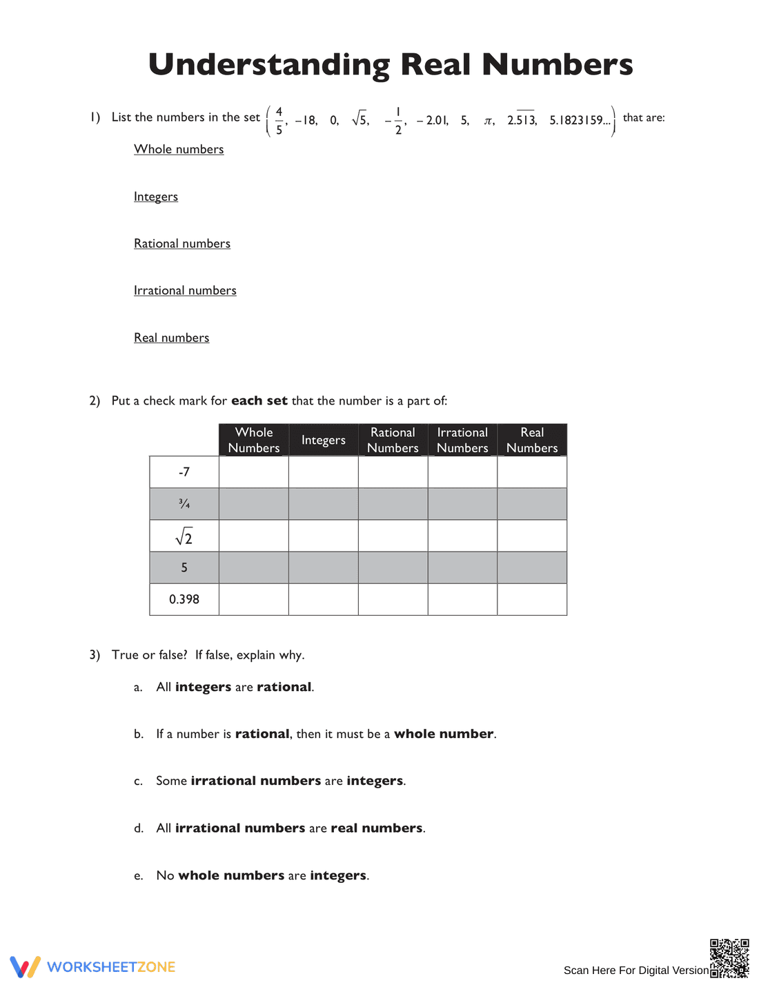 Classifying Real Numbers Worksheet - Page 2