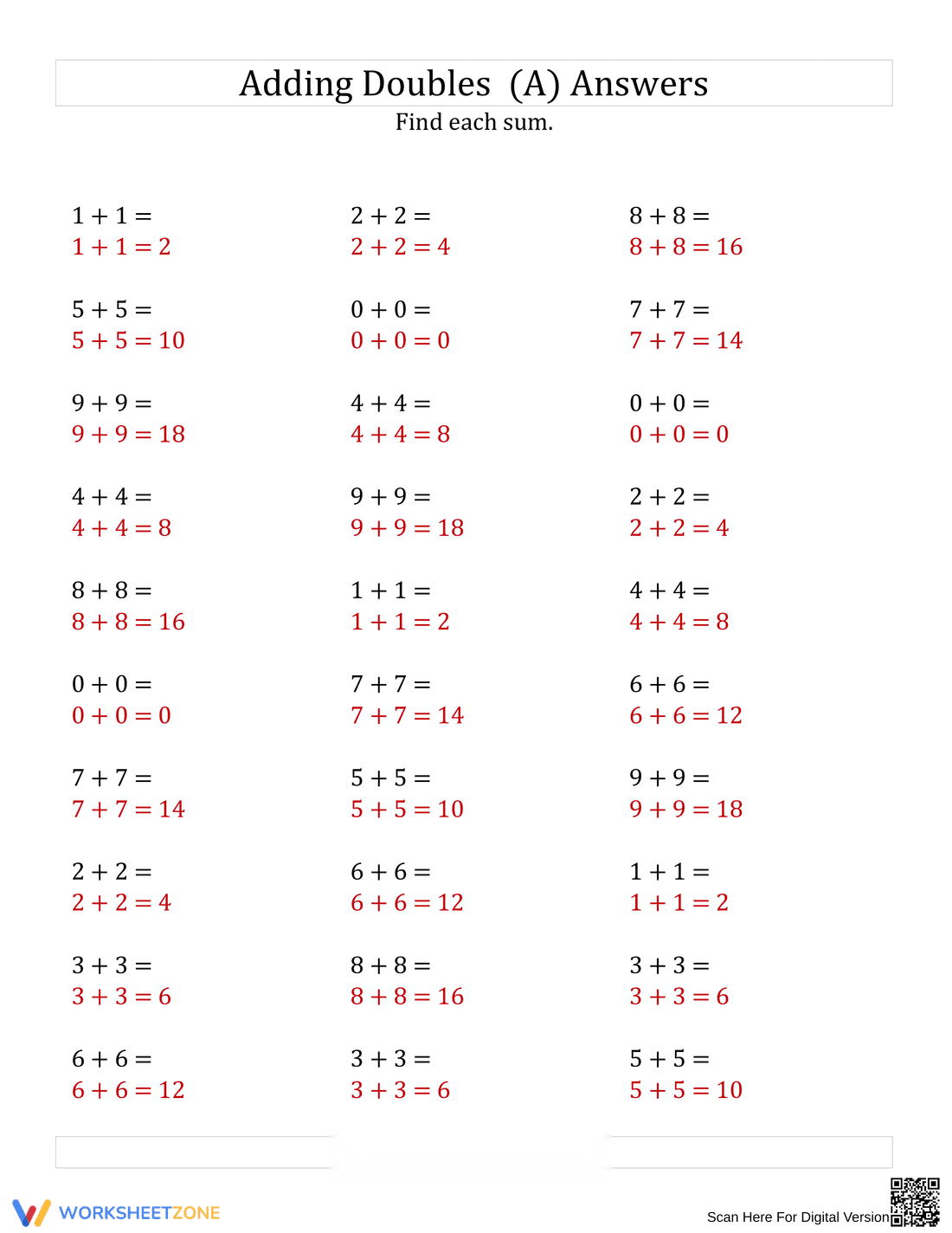 Doubles Addition Training - Page 2