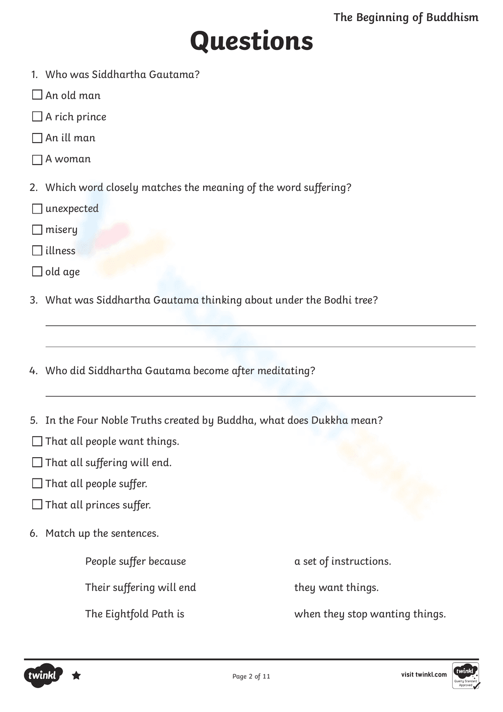 The Beginning of Buddhism Worksheet - Page 2