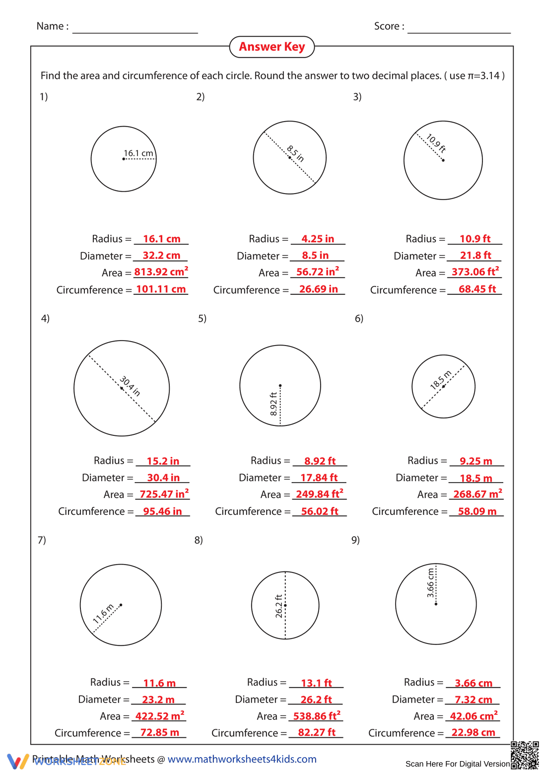 Practice Area and Circumference Calculations - Page 2