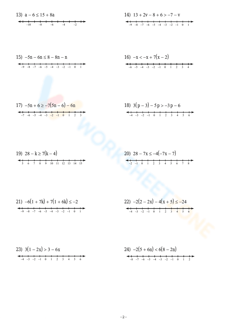 Solving Multi-Step Inequalities: Algebra - Page 2