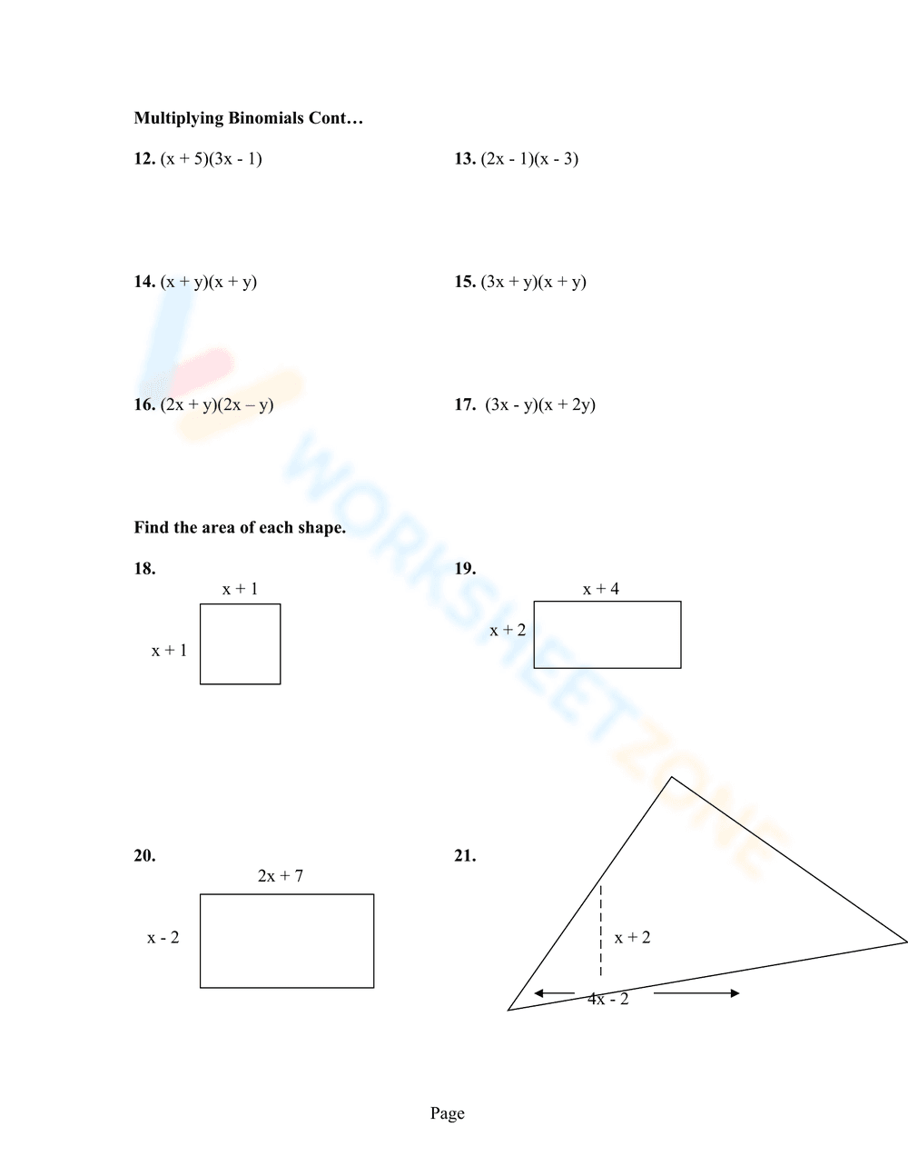 Multiplying Binomials Practice - Page 2