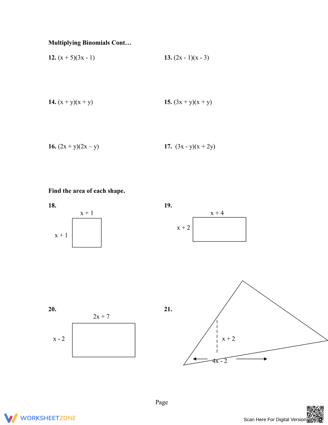 Multiplying Binomials Practice - Page 2