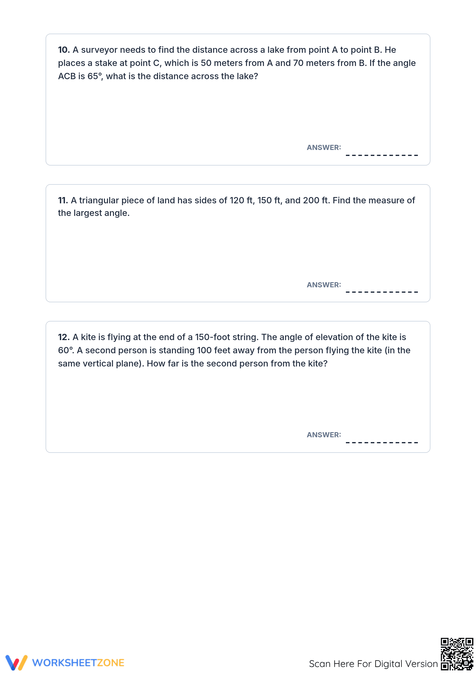 Law of Sines and Cosines Review Worksheet | Essential Math - Page 4