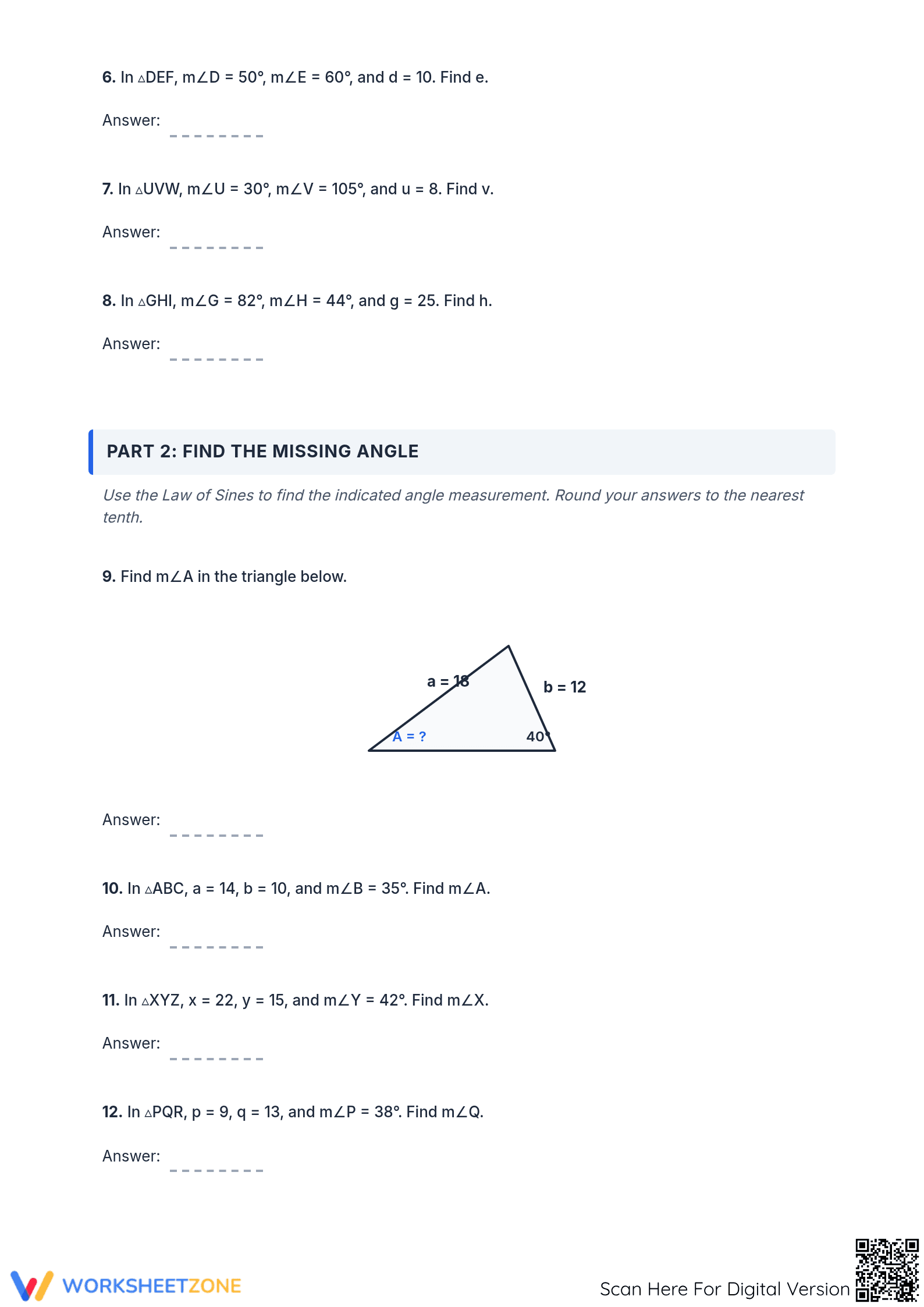 Law of Sines Practice Worksheet | Grade 10 Essential - Page 2