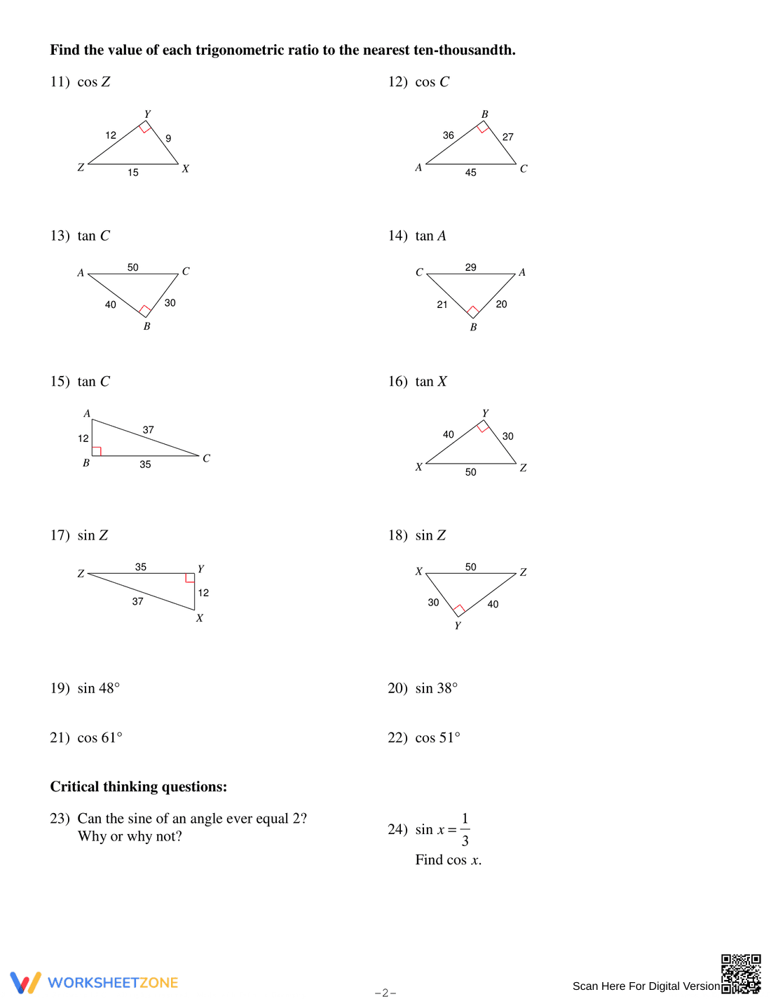 Introductory Trigonometric Ratios Worksheet - Page 2