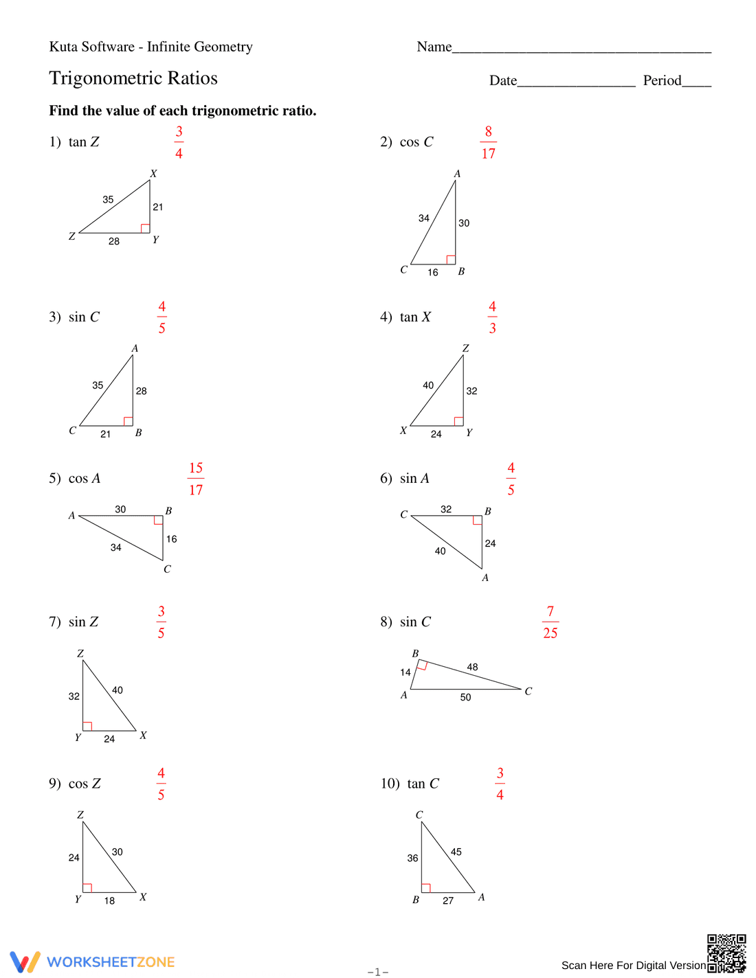 Introductory Trigonometric Ratios Worksheet - Page 3