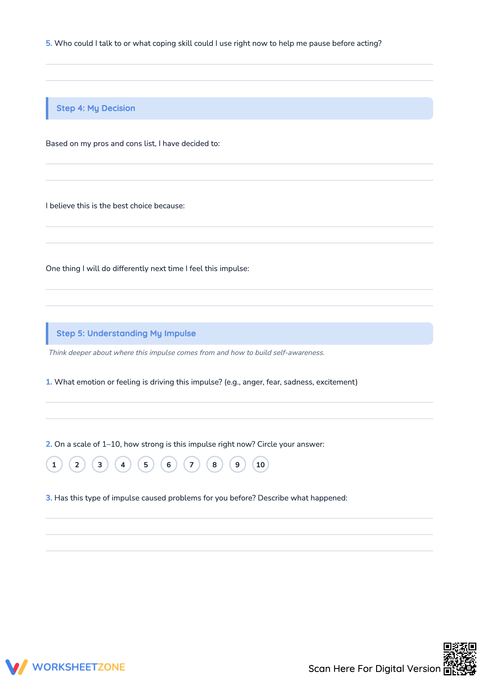 Impulse Control Pros and Cons Worksheet | Grade 10-11 Ready - Page 3