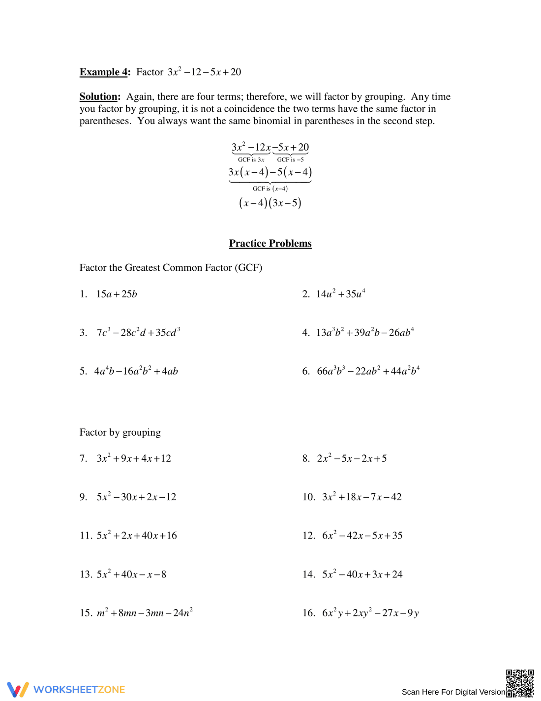 GCF and Factoring by Grouping Worksheet - Page 2