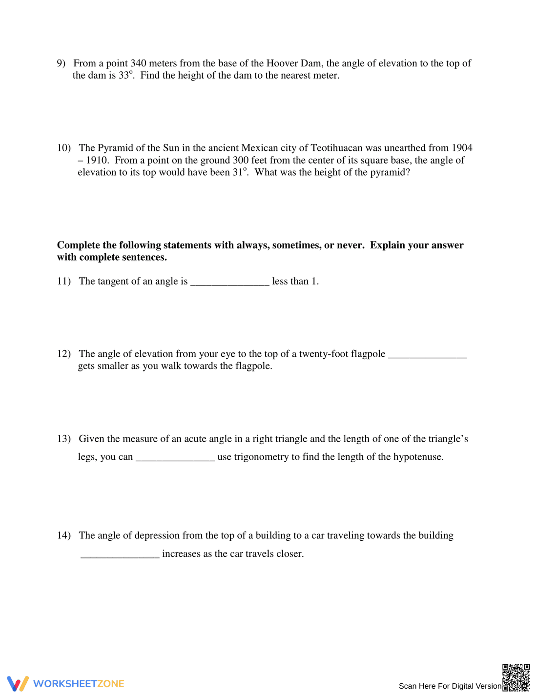 Angles of Elevation and Depression Worksheet - Page 2