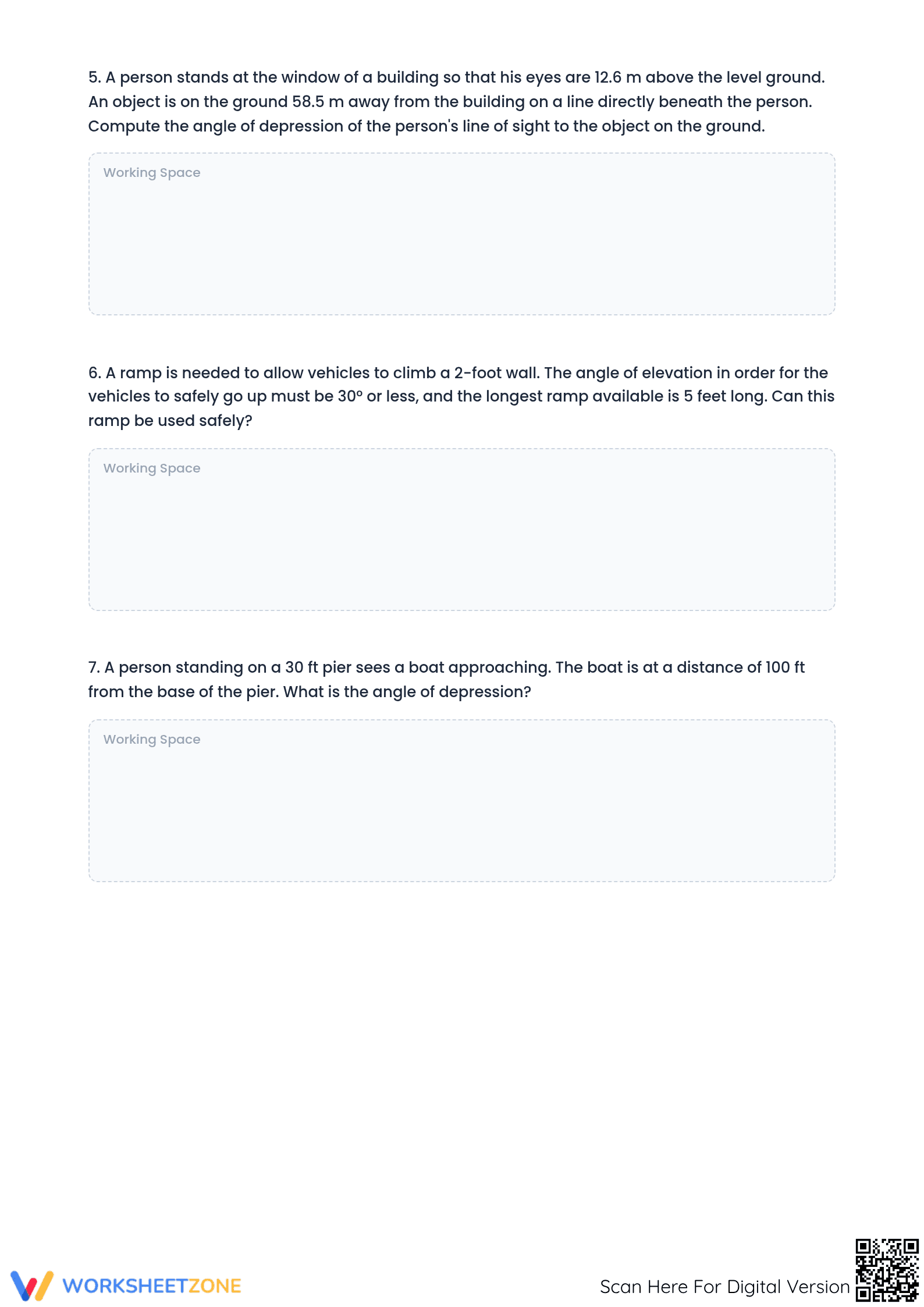 Printable Angles of Elevation and Depression Worksheet - Page 3