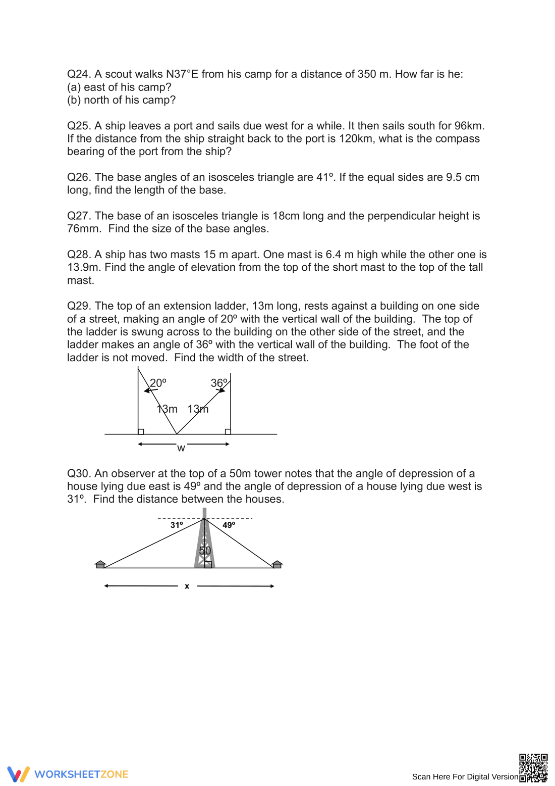 Trigonometry: Angles of Elevation and Depression Worksheet - Page 3