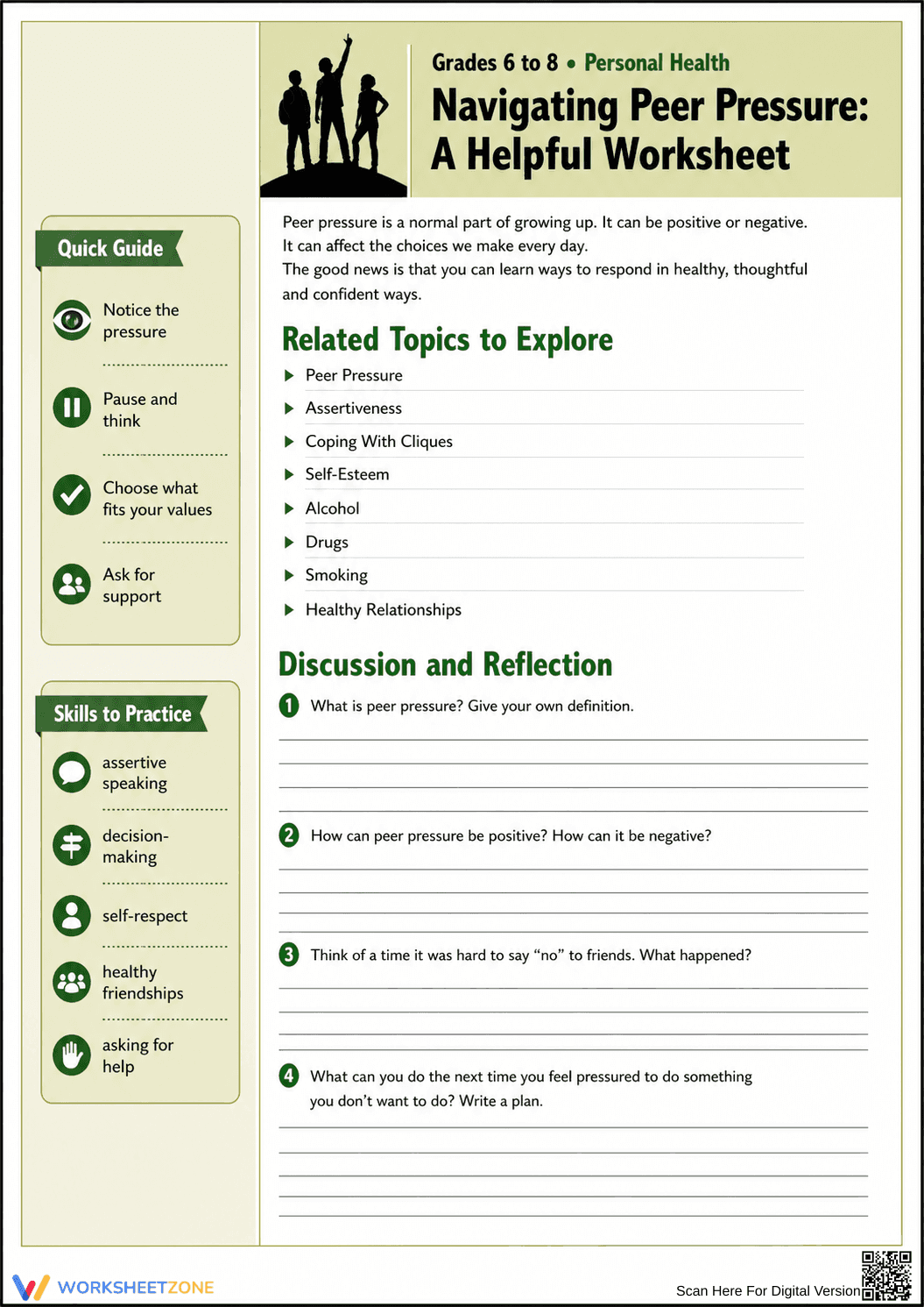 Peer Pressure Printable Worksheet | Grade 6-8 Health - Page 2