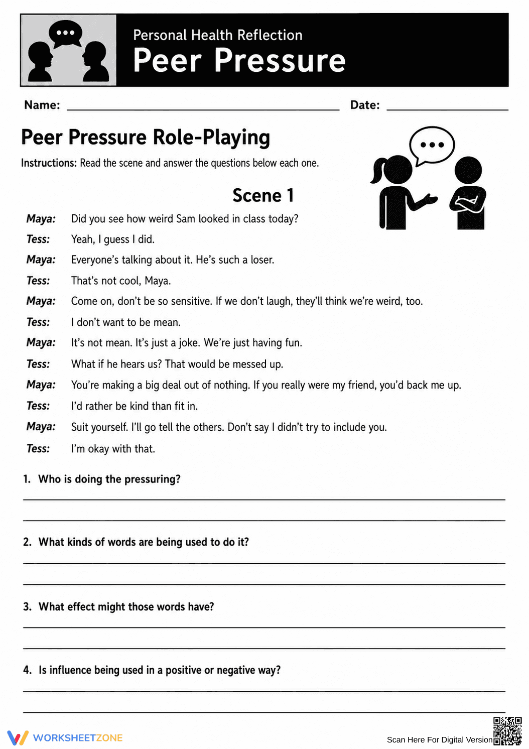 Peer Pressure Printable Worksheet | Grade 6-8 Health - Page 3