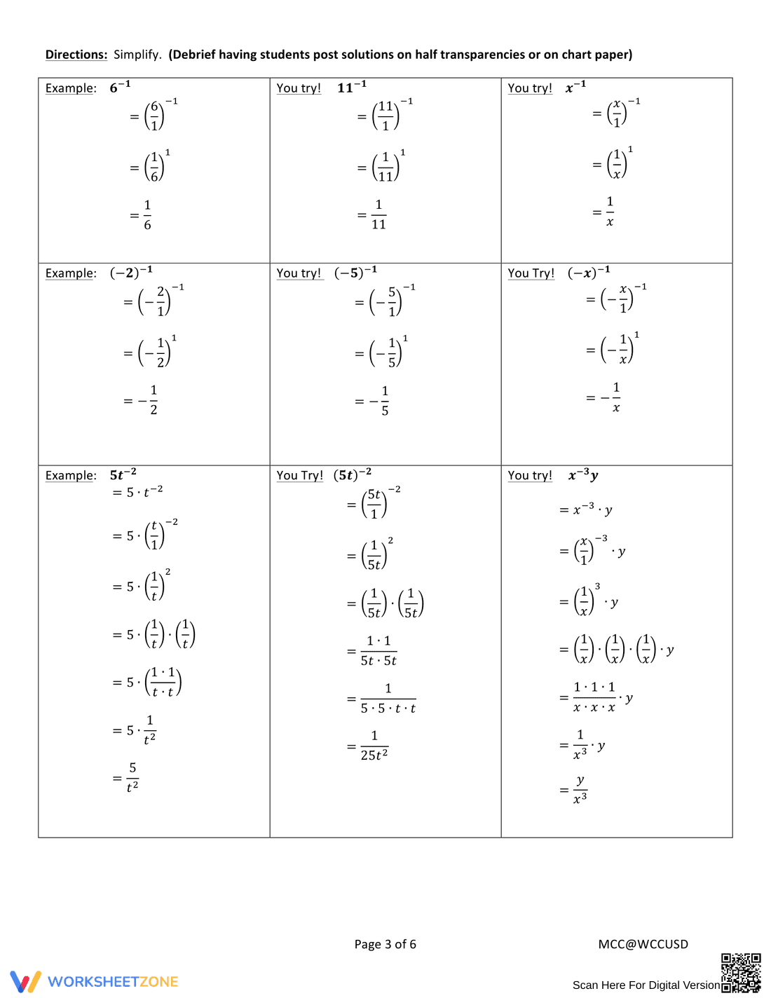 Discovering Zero and Negative Exponents Worksheet - Page 3