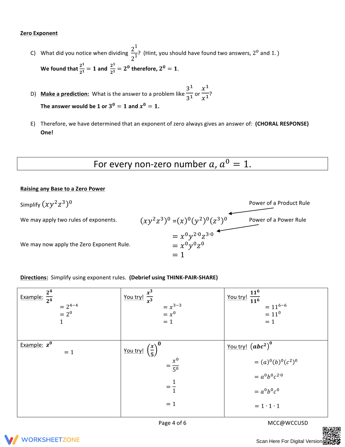 Discovering Zero and Negative Exponents Worksheet - Page 4