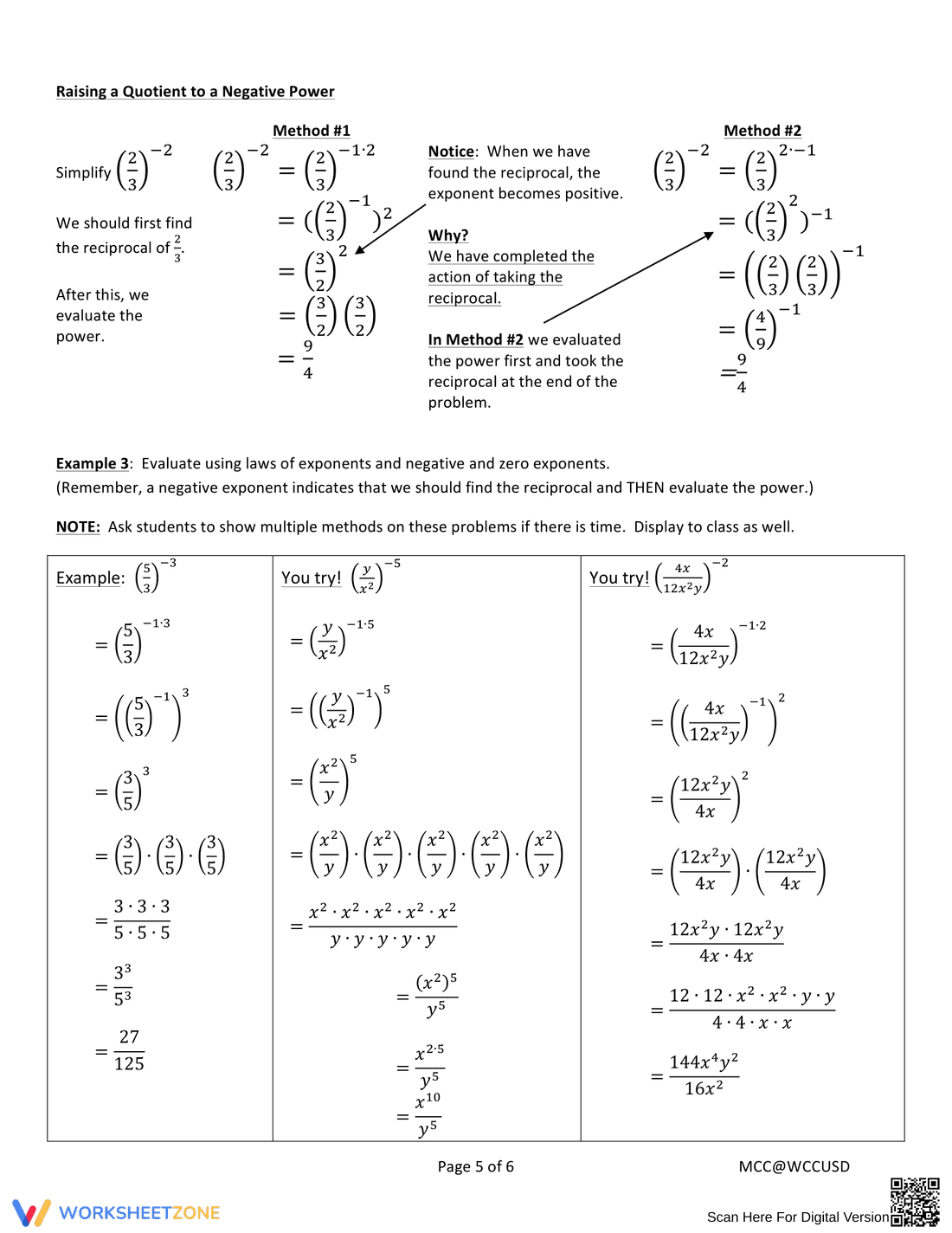 Discovering Zero and Negative Exponents Worksheet - Page 5
