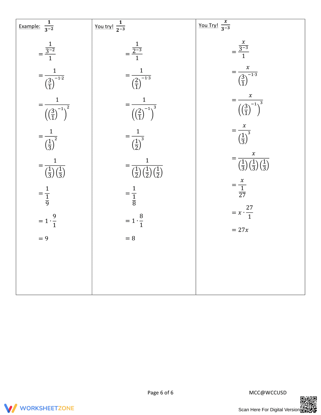 Discovering Zero and Negative Exponents Worksheet - Page 6