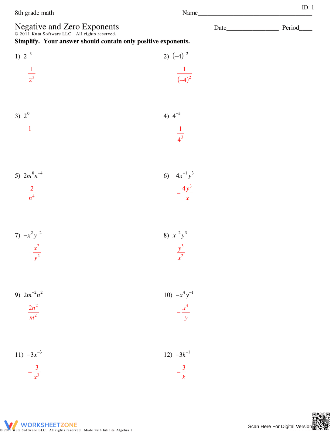 Negative and Zero Exponents Practice Worksheet - Page 2