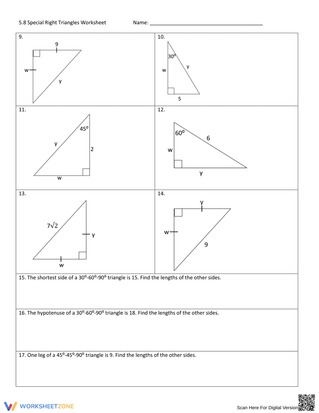 Special Right Triangles Worksheet: Solve Geometry Problems - Page 2