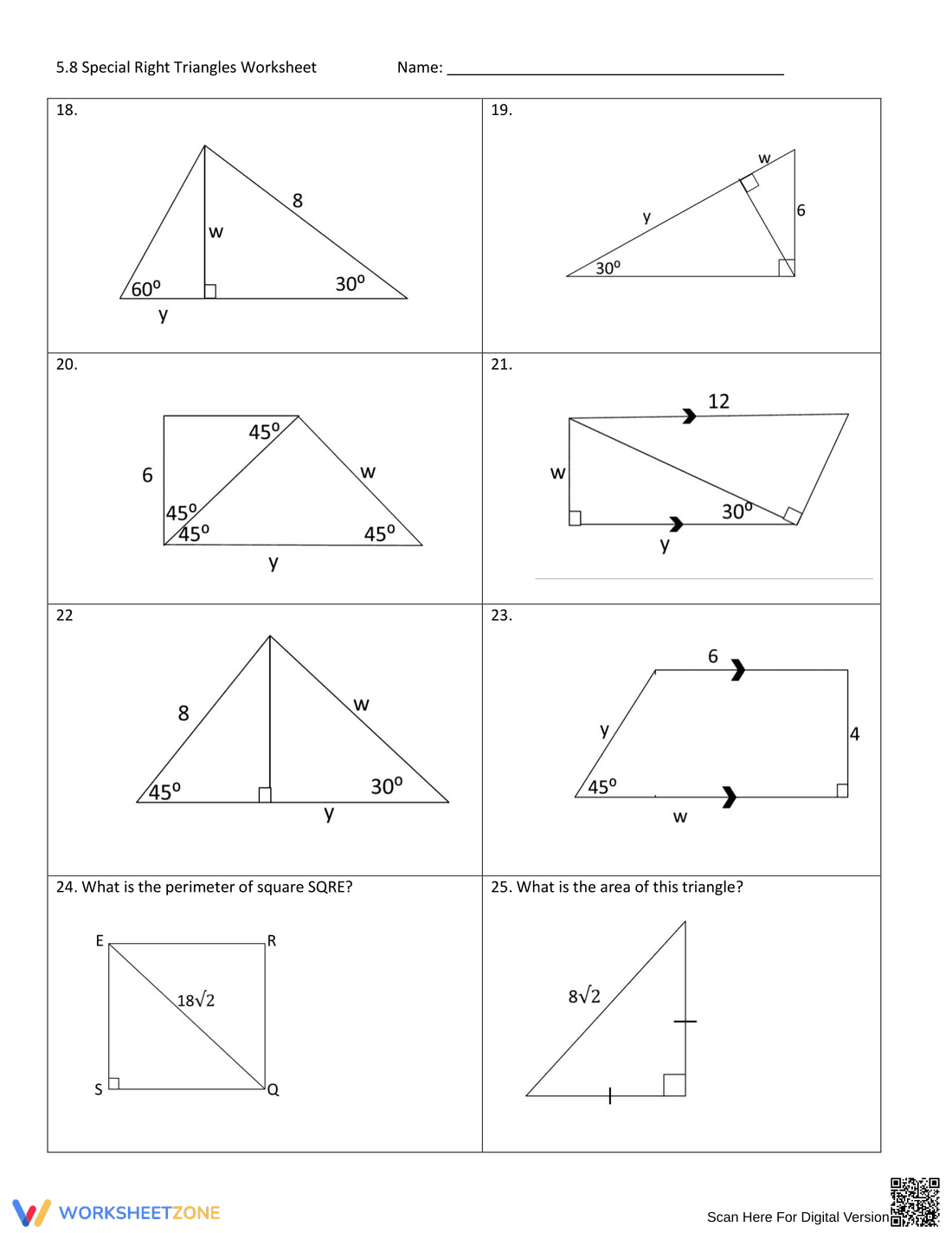 Special Right Triangles Worksheet: Solve Geometry Problems - Page 3