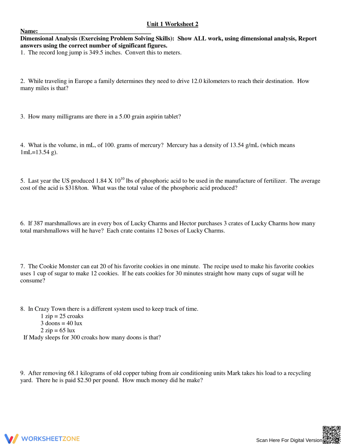 Dimensional Analysis Worksheet: Unit Conversion - Page 2