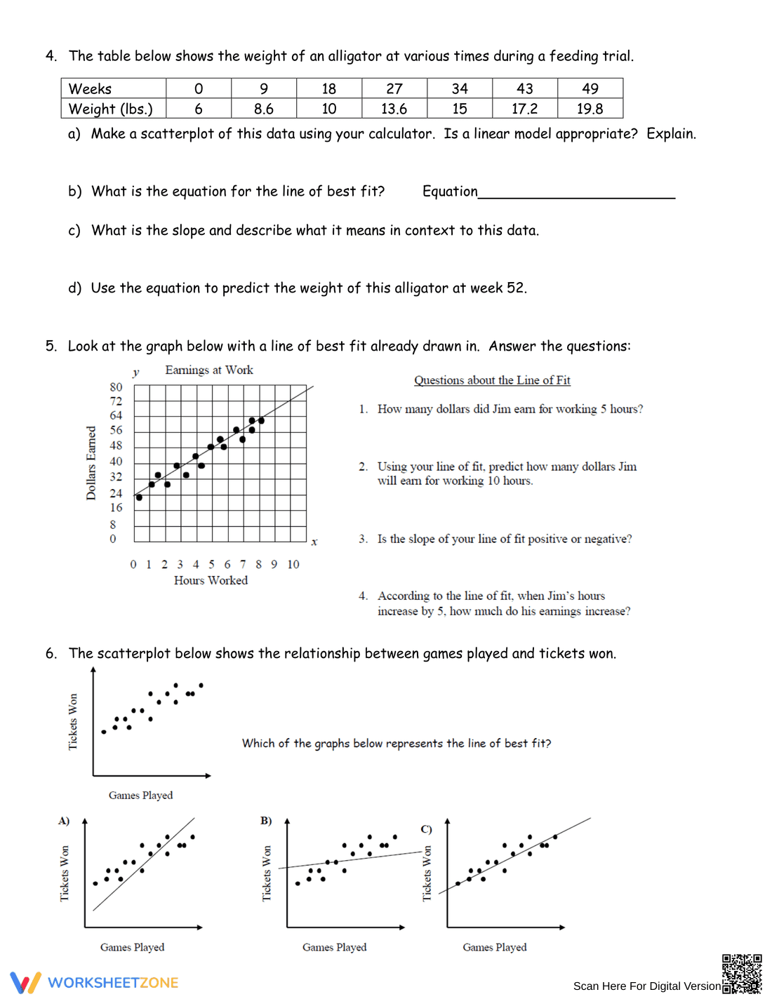 Line of Best Fit Worksheet for Data Analysis - Page 2