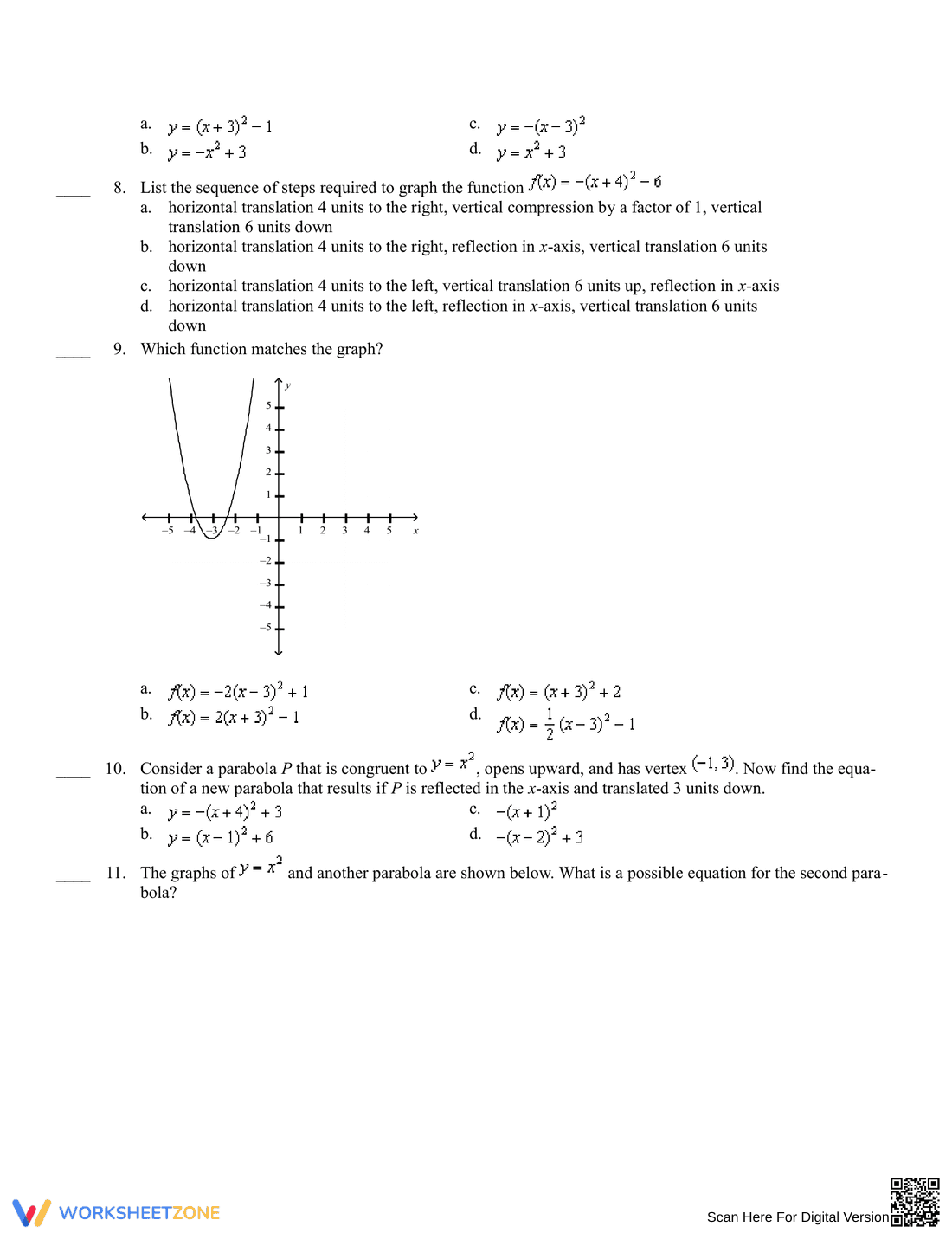 Practice Transformations of Quadratic Functions - Page 2
