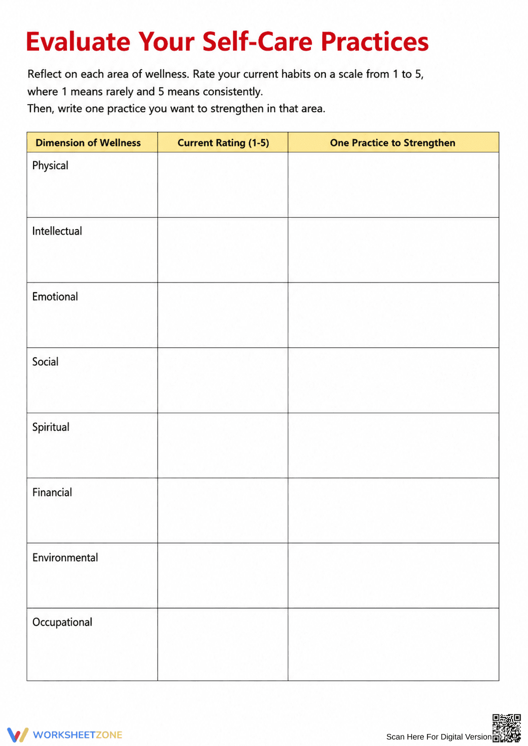 Self-Care Assessment Worksheet | Grade 9-12 Essential - Page 3