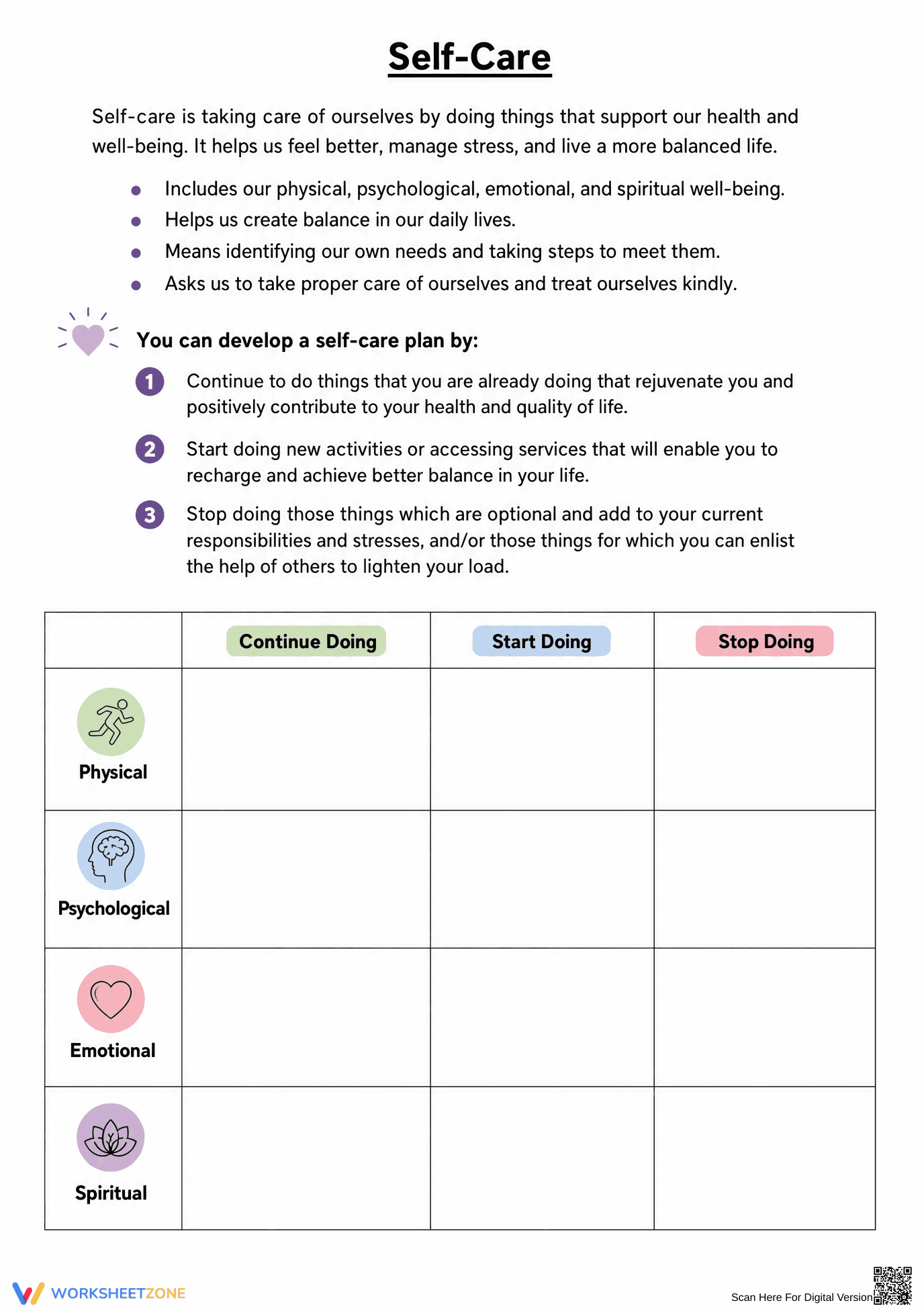 Printable Self-Care & Mindfulness Worksheet | Grade 8 Ready - Page 3