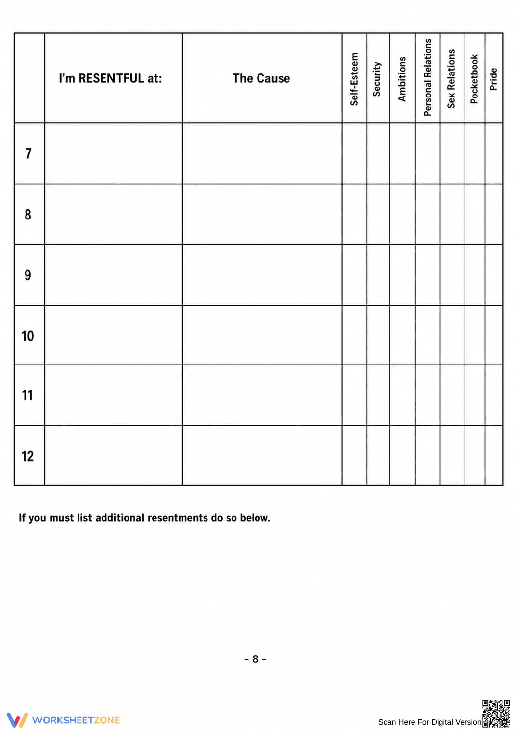 Review of Resentments Worksheet | Printable Therapy Tool - Page 2