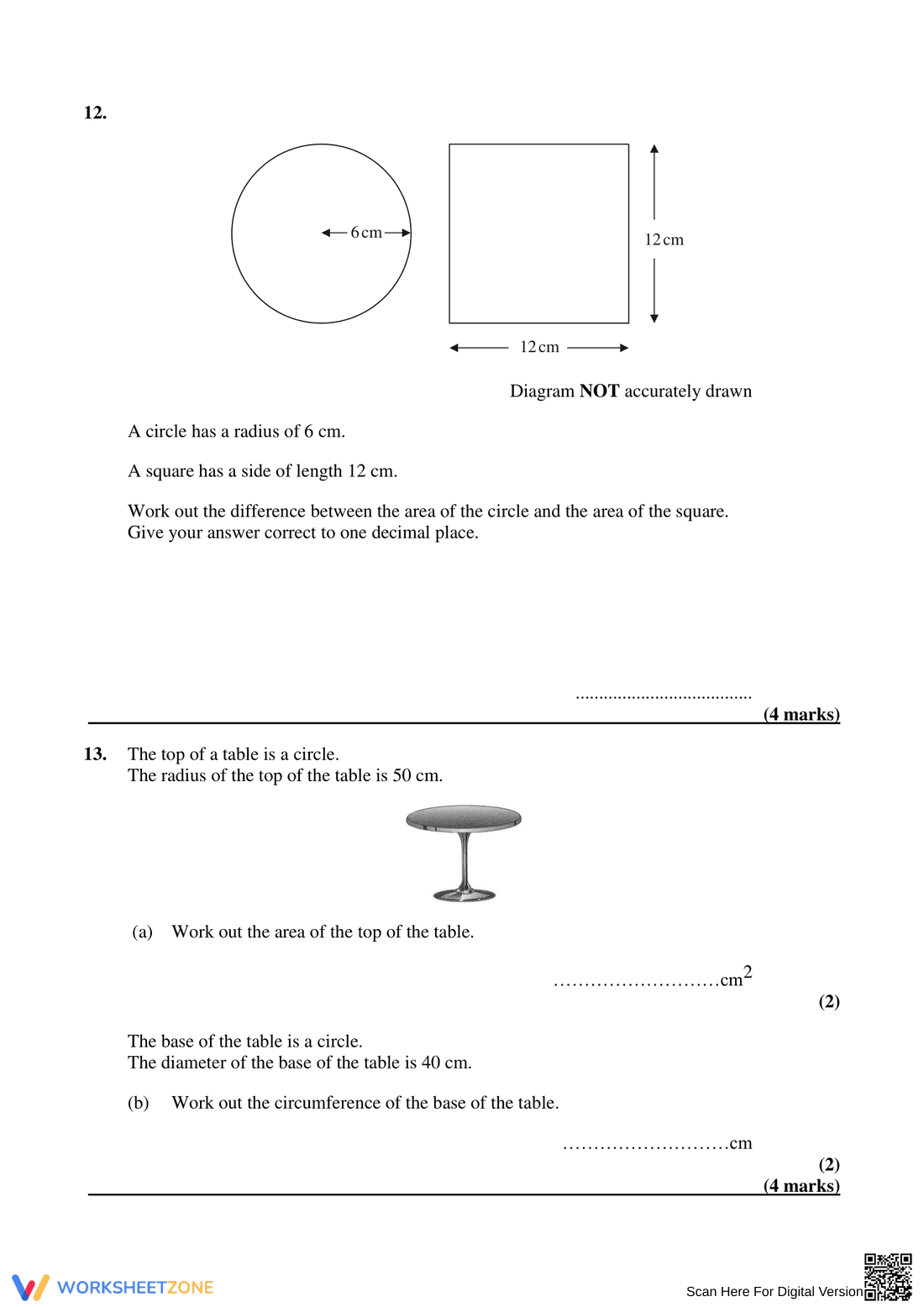 Calculate Area and Circumference of Circles - Page 7