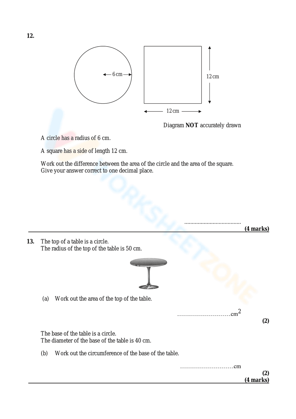 Calculate Area and Circumference of Circles - Page 7