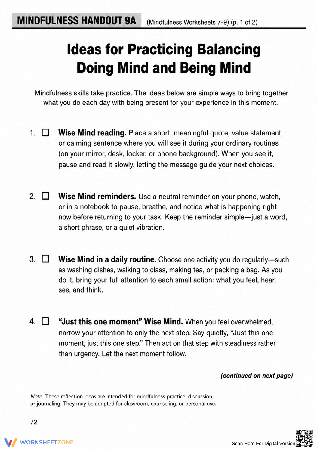 Essential Wise Mind Worksheet | Grade 9-12 Mindfulness - Page 2